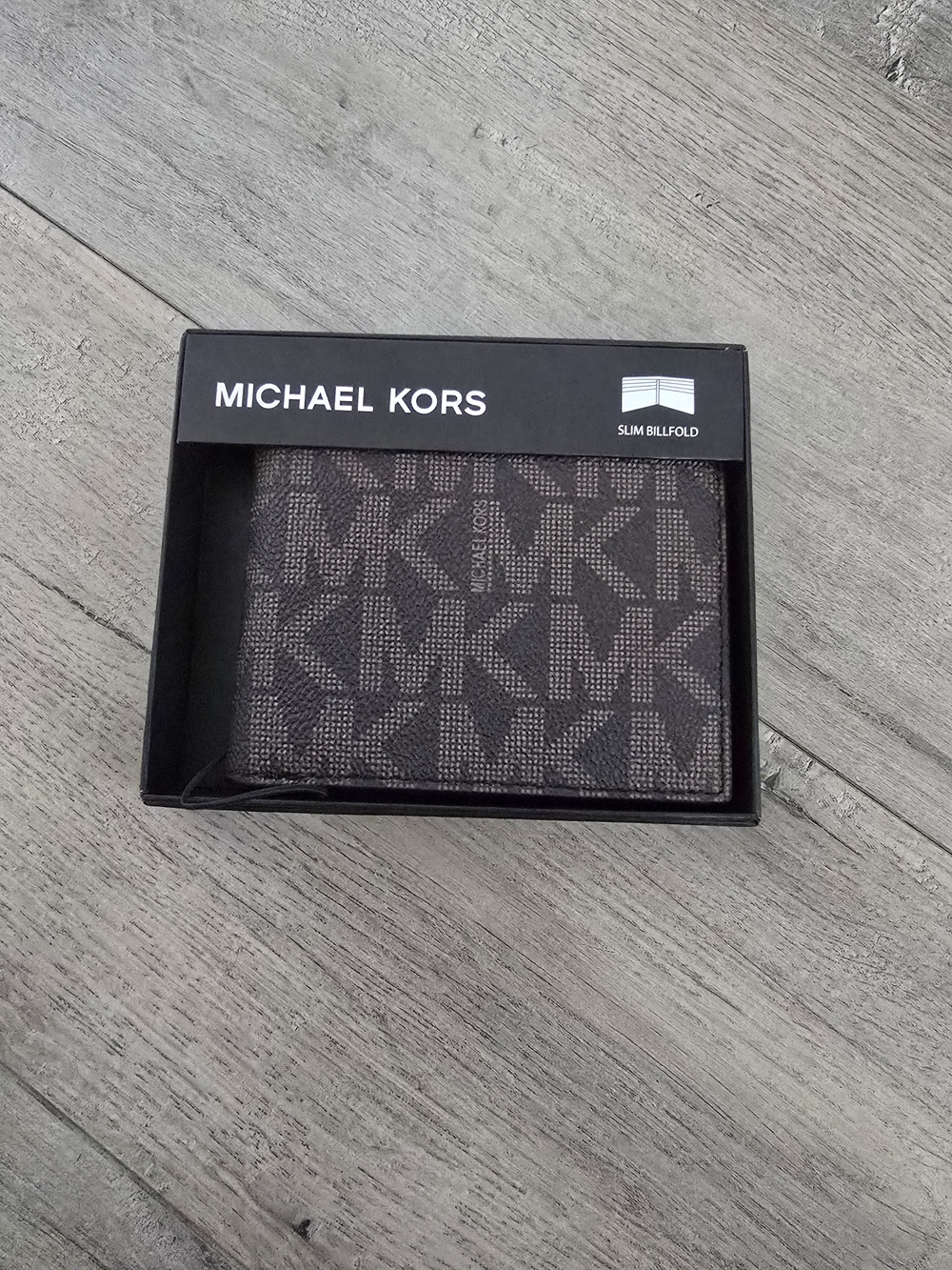 Michael Kors Men's Monogram Card Holder Wallet in Dark Brown and Black